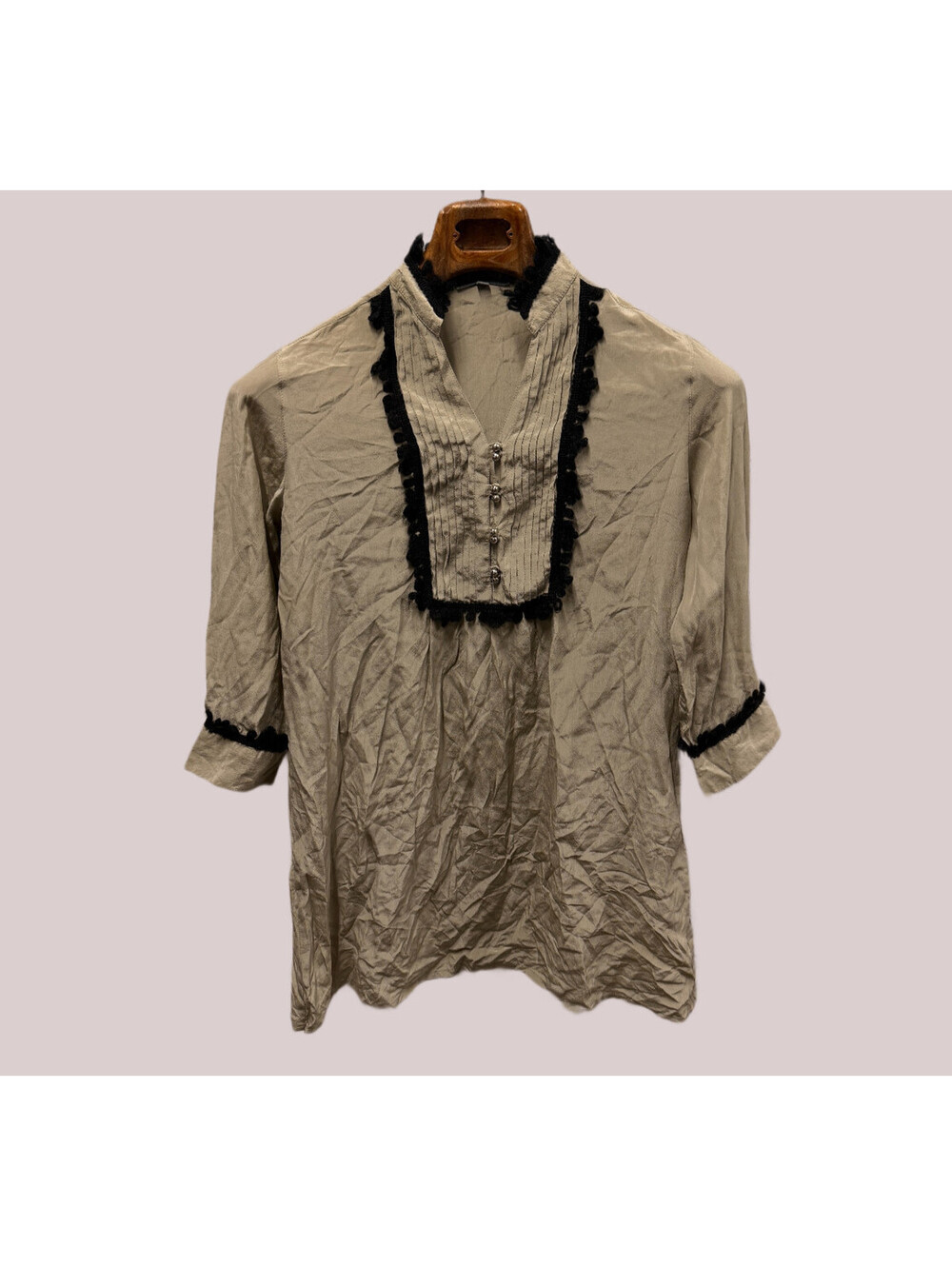 Magali Pascal Womens Mini Dress M 100% Silk Ruffle Puff Sleeve Brown 19.5x32